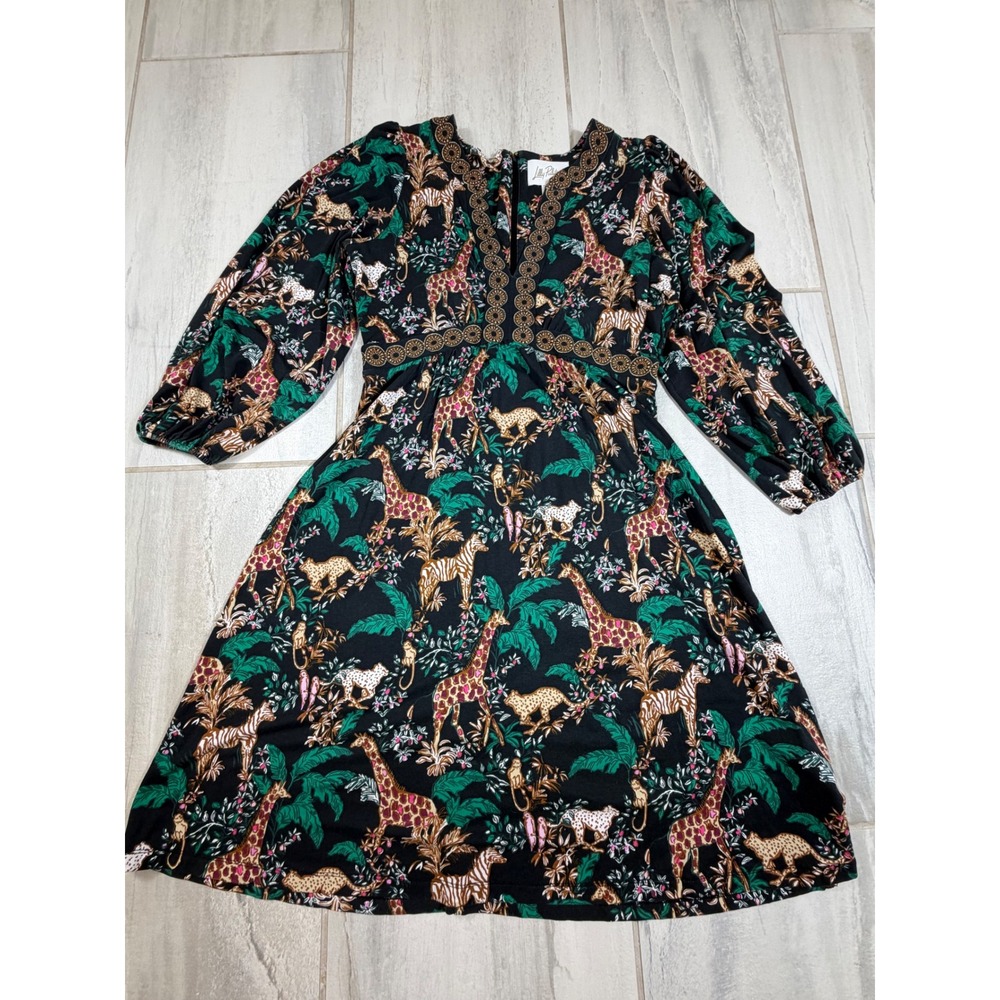 Lilly Pulitzer Safari Animal Print Knit Dress Gold Trim Giraffe Zebra Size 6